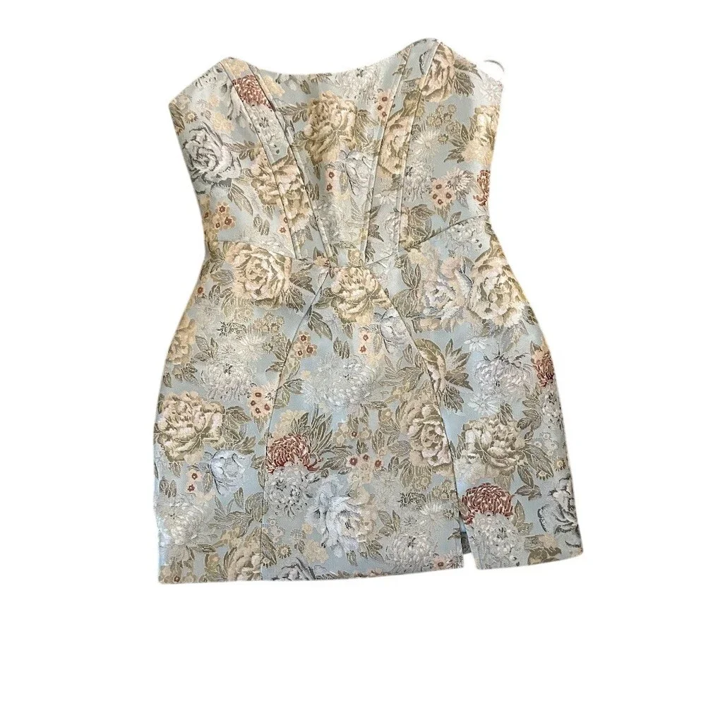 Lulus Dress Womens Size L Blue Floral Bustier Corset Square Neck Mini - Picture 9 of 9